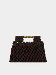 Hollow-out Bamboo-Section Handle Handwoven Small Square Bag