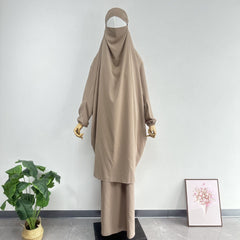 Women's Solid Color Abaya Loose Robe Two-piece Set