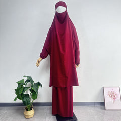 Women's Solid Color Abaya Loose Robe Two-piece Set