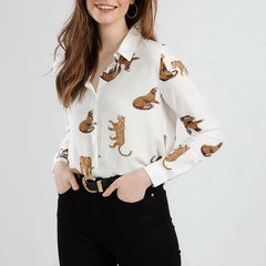 Boutique Women's Clothing New Leopard Printed Long Sleeves Loose Chiffon Blouse Female