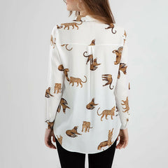 Boutique Women's Clothing New Leopard Printed Long Sleeves Loose Chiffon Blouse Female