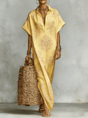 Womens Four-Way Stretch Printed Long Skirt With A Collar