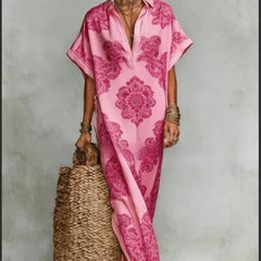 Womens Four-Way Stretch Printed Long Skirt With A Collar