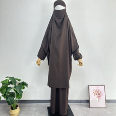 Women's Solid Color Abaya Loose Robe Two-piece Set