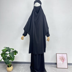 Women's Solid Color Abaya Loose Robe Two-piece Set
