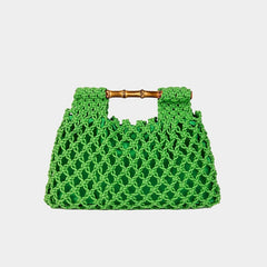 Hollow-out Bamboo-Section Handle Handwoven Small Square Bag