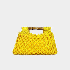 Hollow-out Bamboo-Section Handle Handwoven Small Square Bag