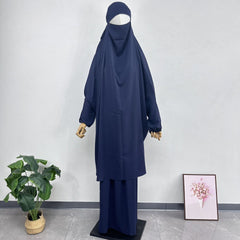 Women's Solid Color Abaya Loose Robe Two-piece Set
