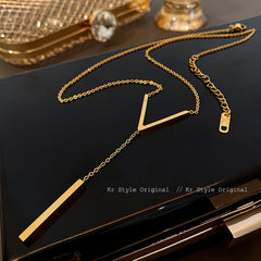 Temperament V-shaped Personality Pendant Titanium Steel Necklace Women