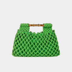 Hollow-out Bamboo-Section Handle Handwoven Small Square Bag