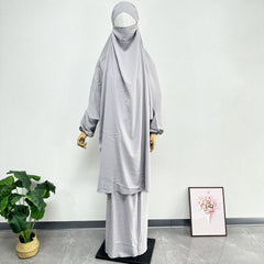 Women's Solid Color Abaya Loose Robe Two-piece Set