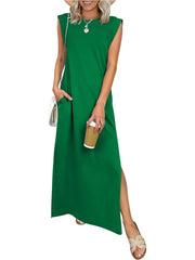 Women's Round Neck Raglan Sleeve Pocket Long Dress