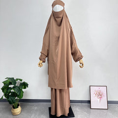 Women's Solid Color Abaya Loose Robe Two-piece Set