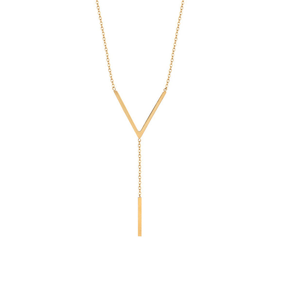 Temperament V-shaped Personality Pendant Titanium Steel Necklace Women