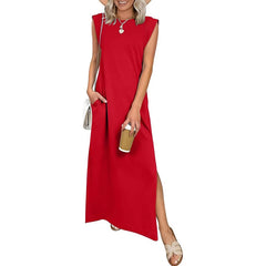 Women's Round Neck Raglan Sleeve Pocket Long Dress