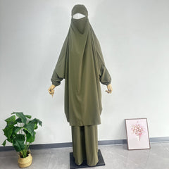 Women's Solid Color Abaya Loose Robe Two-piece Set