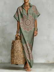 Womens Four-Way Stretch Printed Long Skirt With A Collar