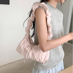 Korean-style Ruffled Polka-dot Underarm Shoulder Bag With A Cloud-like Design
